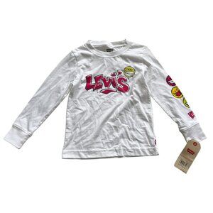 Levis long sleeve t-shirt girls size 4 white red graffiti style smiley faces top